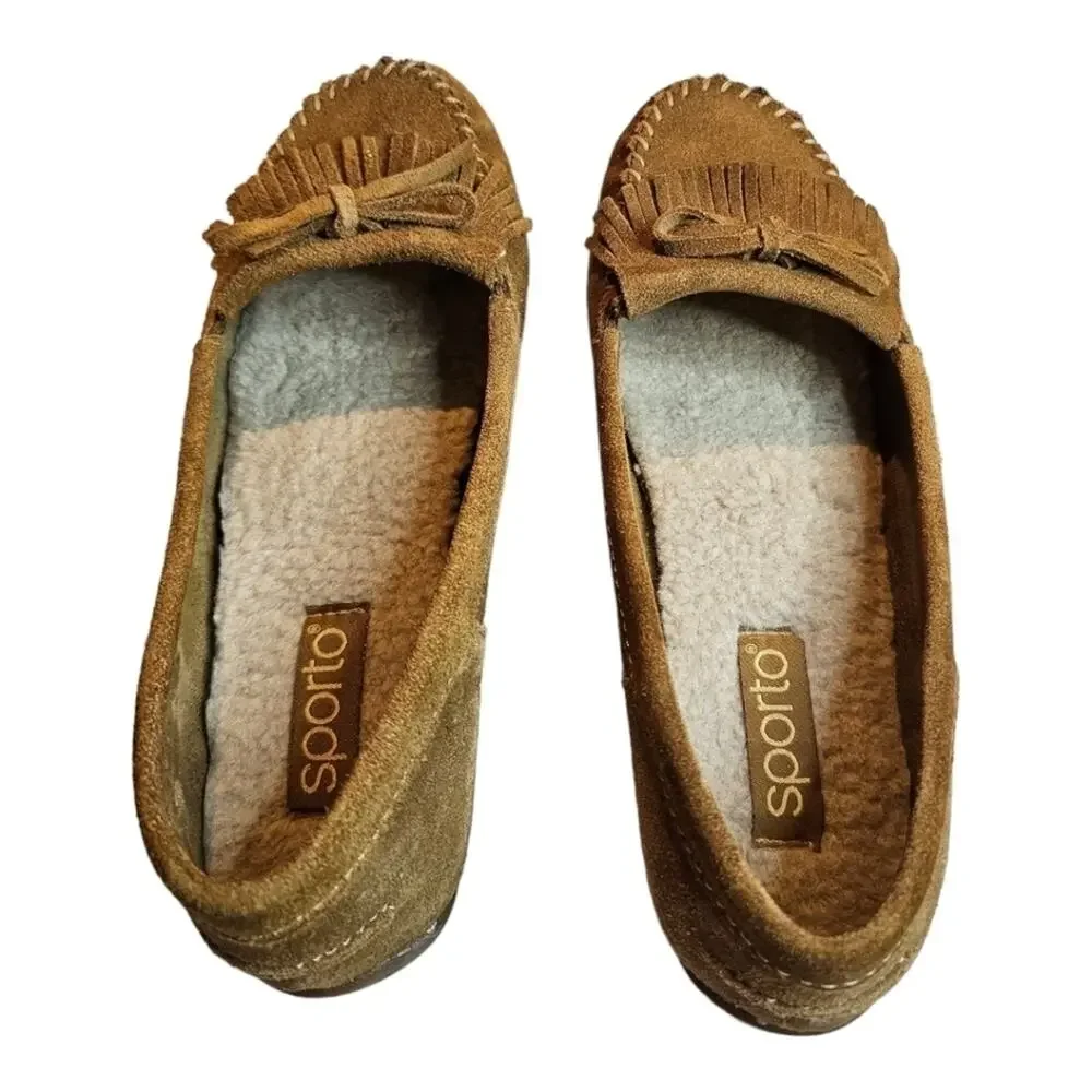 Sporto Patty Suede Fringe Driving Moccasin Slip on Loafer Shoes 7M